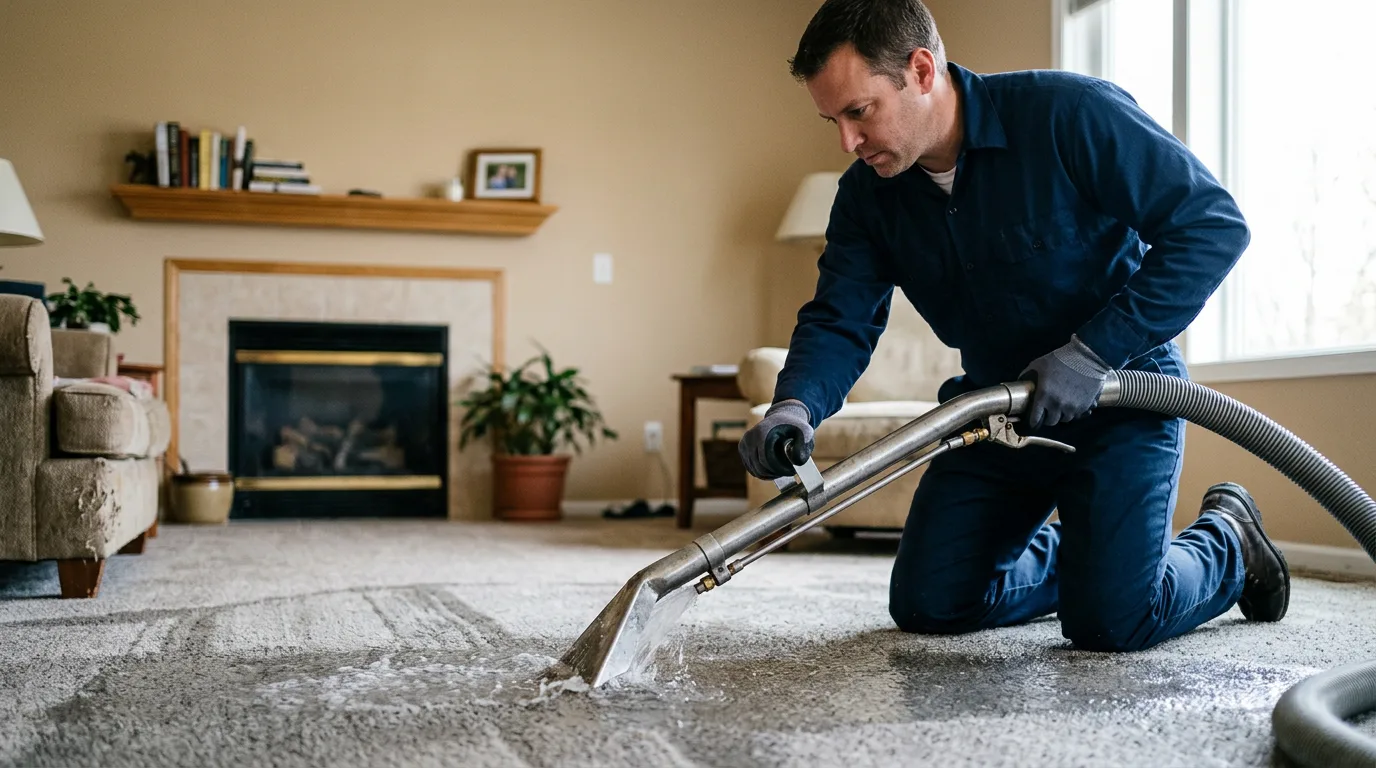 Water damage restoration technician working near Ganado, TX